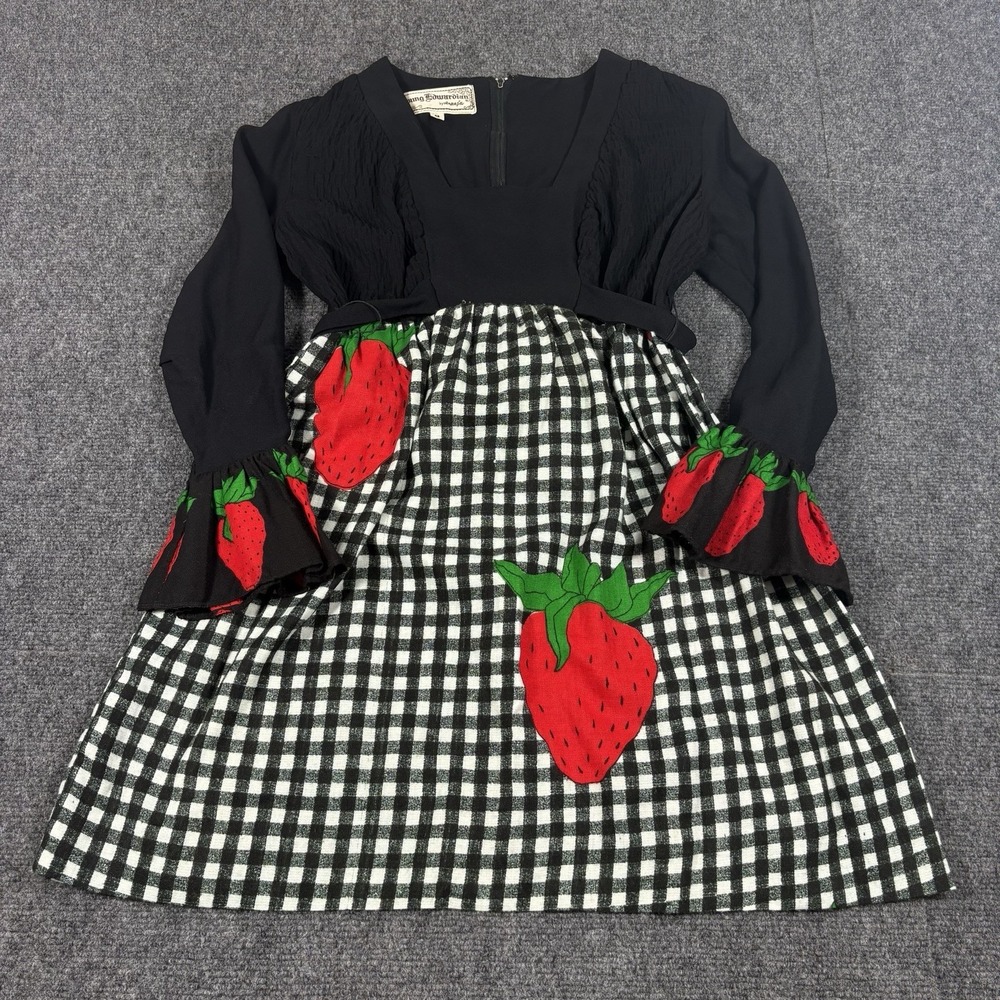 Vintage 70s Young Edwardian By Arpeja Strawberry Dress Sz 9 Romantic Cottagecore